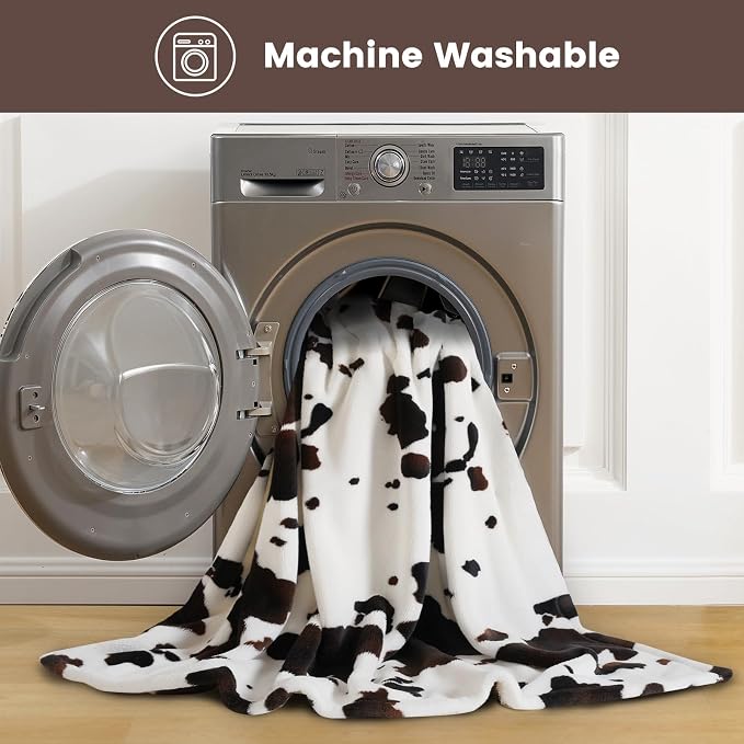 Cozy Bliss Cow Print Fuzzy Throw Blanket for Couch - Thick Soft Warm Non Shedding Fleece Blankets for Western Décor Room, for Kids, Women Men Girls, Black Brown 40"*50"