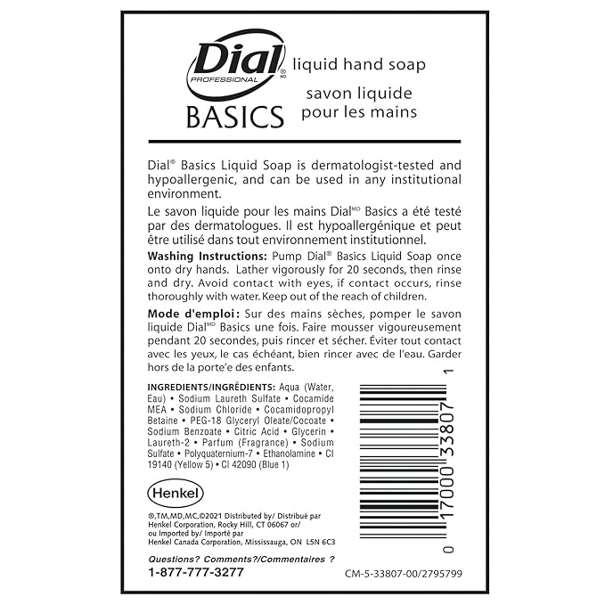 Dial Professional Basics Hypoallergenic Liquid Hand Soap , 1 Gallon Refill Bottle, 128 Fl Oz