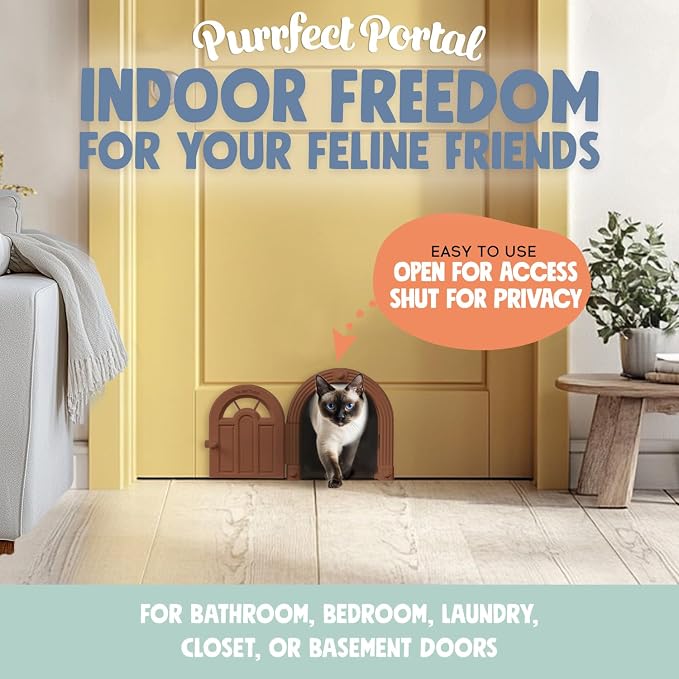 Purrfect Portal Meow Manor® Cat Door Interior Door - No-Flap, Fits Cats Up to 20 lbs, Easy DIY Setup, No Training Needed