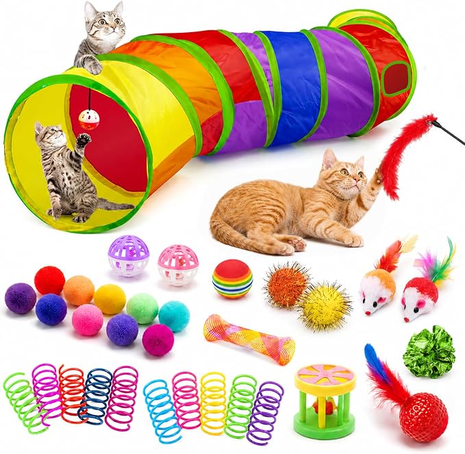 AILUKI 33PCS Cat Toys Variety Pack for Indoor Cats, Kitten Toys Cat Tunnel