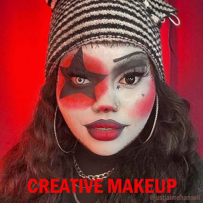 Clown Halloween Makeup Kit,Black Red White Face Paint with Dripping Fake Blood, Body Paint for Joker Devil Vampire Scary Clown Cosplay,Professional SFX Makeup Kit with Setting Powder for Kids