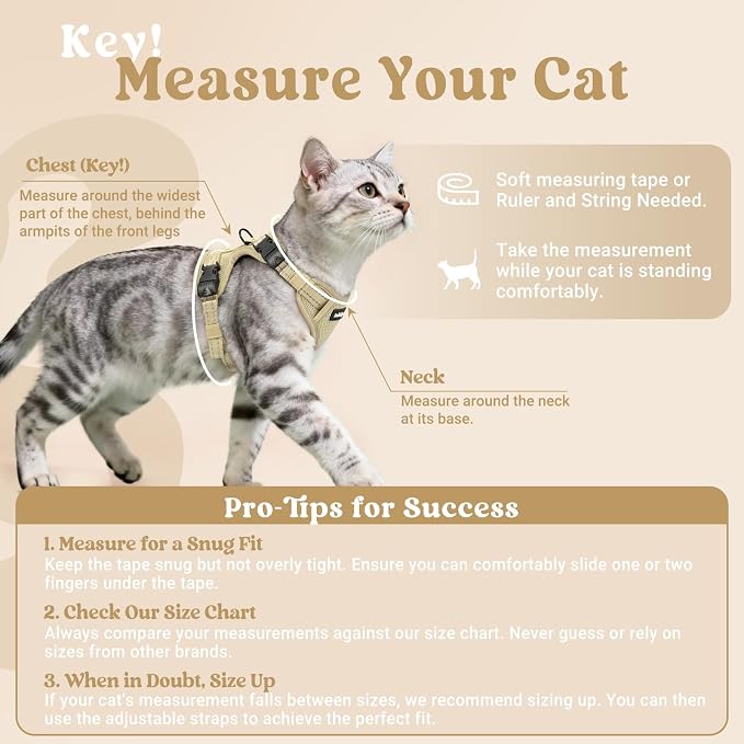 rabbitgoo Cat Harness and Leash Set, Easy-on with Neck Buckle, Cream Coffee