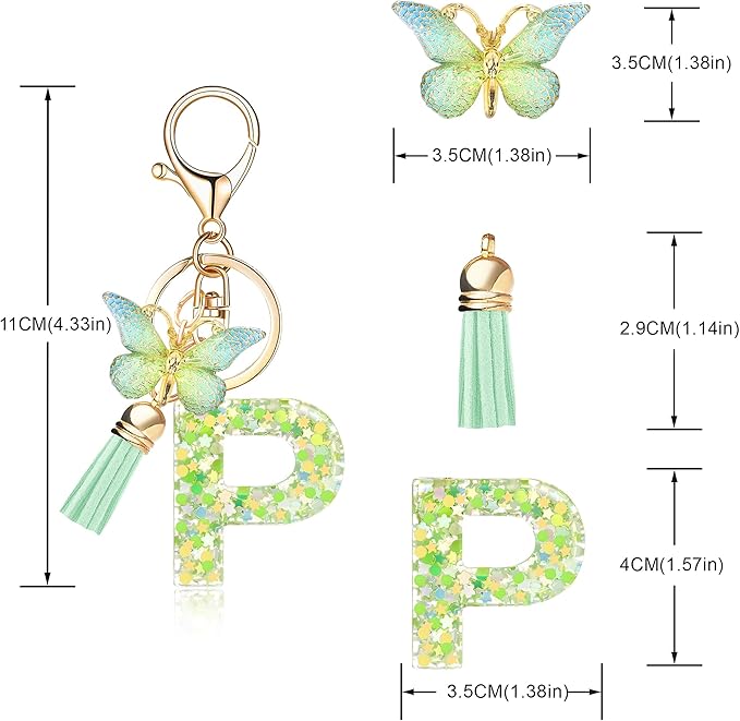 Fashion Alphabet Initial Letter Keychain Tassel Butterfly Pendant Key Ring for Purse Handbags Women Girl