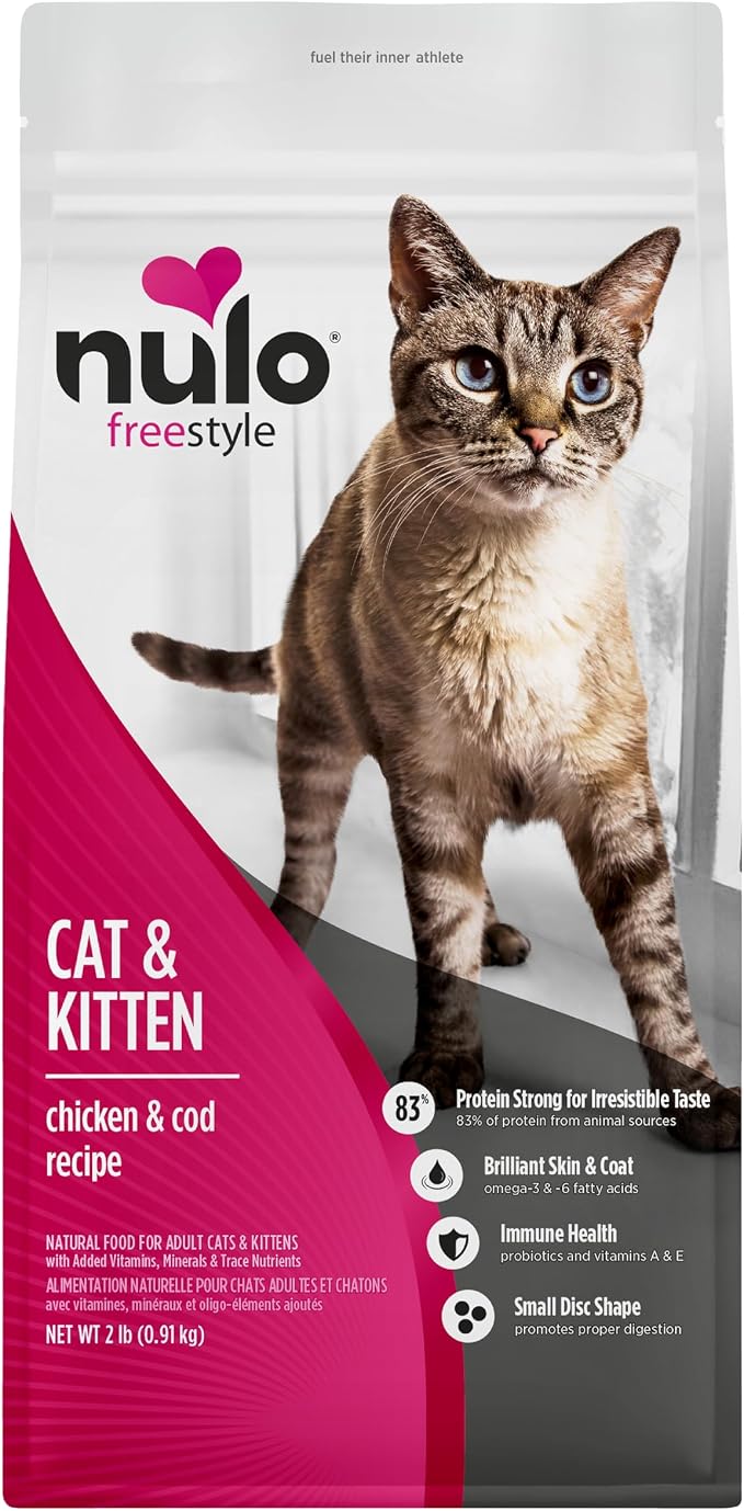 Nulo Freestyle Cat & Kitten Dry Food - Chicken & Cod Recipe, High Protein Grain Free Cat Food, Natural Kibble with Probiotics & Omega Fatty Acids, 2lb Bag