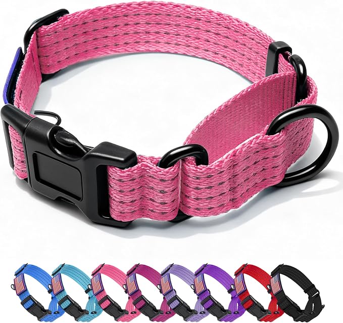 Martingale Dog Collar Reflective NO Pull with USA Flag, M,Pink