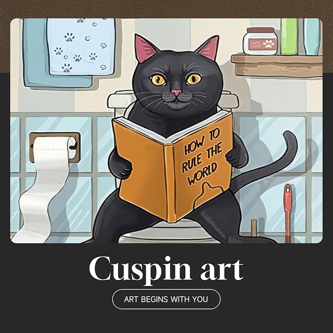 Framed Funny Bathroom Wall Art Decor, 4 Piece Cute Black Cat Dog Canvas Painting Prints, Animal Sitting in Bathtub on Toilet Reading Book Pictures for Kids Bathroom Restroom Wall Decor, 11x14 Inch