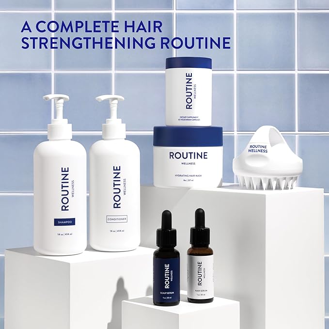 Routine Wellness Shampoo and Conditioner Set and Hair Serum for Thinning Hair - DHT Blocker Women & Men - Color Safe Shampoo for Hair Loss & Healthier Hair - Rose Hips Set + Serum