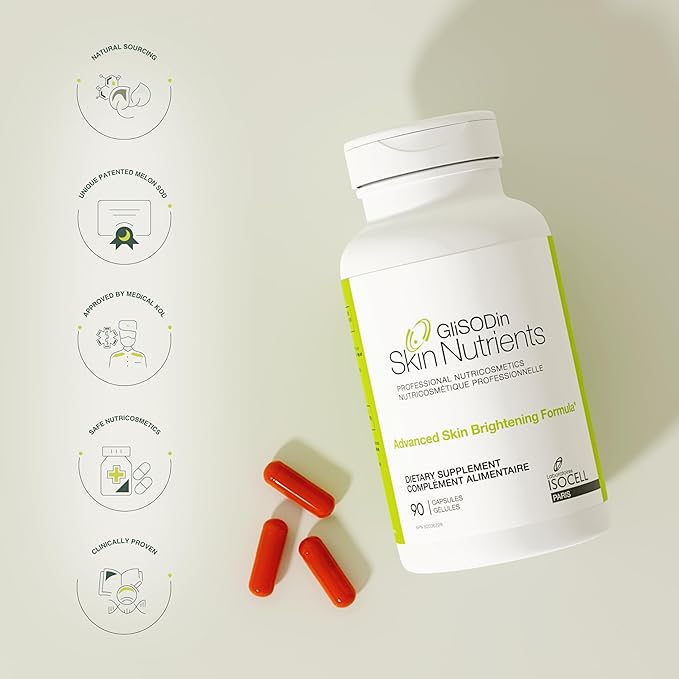 Glisodin Skin Nutrients Advanced Skin Brightening Formula – for Brighter, Clearer, and Firmer Complexion – Helps Reduce Blemishes - 90 Capsules