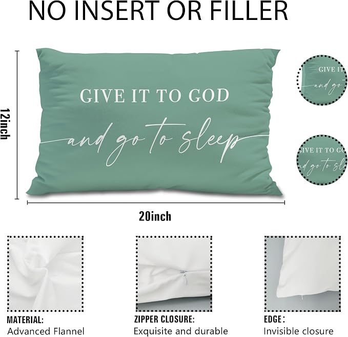 Give It to God and Go to Sleep, Decorative Pillows Cover for Bed, Throw Pillows Cover for Bed,12x20 Inch Pillow Case,Decorative Bed Pillows Cover for Bedroom Room(12x20,Green)