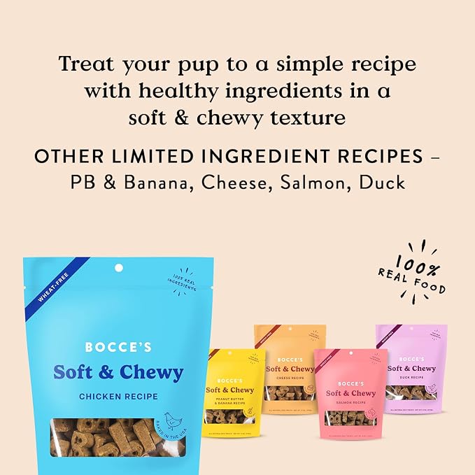Bocce's Bakery Chicken Flavor Soft & Chewy Dog Treats, 6 oz | Oven Baked, Wheat-Free Everyday Dog Treat Cookies - Made with Real, Limited Ingredients and Baked in The USA