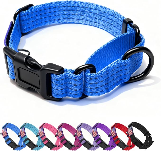 Martingale Dog Collar Reflective NO Pull with USA Flag, M,Blue