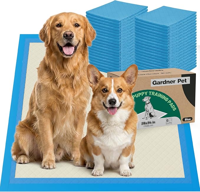 Gardner Pet Ultra Absorbent Thicker Dog Pee Pads Extra Large XL 28"x37" Leak-Proof Odor-Control Blue Puppy Training Pads Full Edge-Wrapping Pad for Dogs Dogs, Puppies, Doggie, Cats, Rabbits - 50 Ct