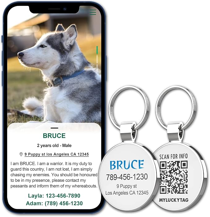 MYLUCKYTAG Personalized QR Code Pet ID | Dog & Cat Collar Tag | Online Profile with Instant Scanned Location Alert Email
