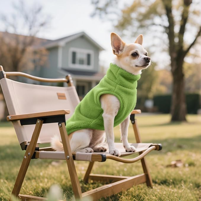 Idepet Dog Fleece Vest Sweater Zip Up Warm Pullover Dogs Jacket with D-Ring Leash Winter Cold Weater Coat Pet Sweatershirt Clothes Hoodie for Small Medium Dogs Boy Girl(Green,XL)