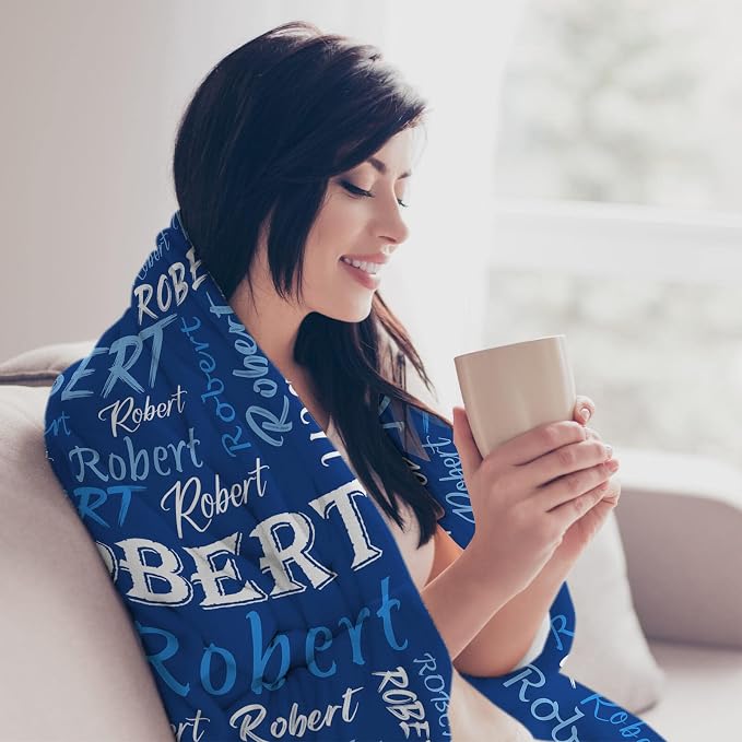 Personalized Custom Navy Theme Light Soft Flannel Fleece Throw Blanket with Name for Men, Women, Boys, Girls, Kids - Customized Name Gifts for Birthday, Christmas, Valentines Day
