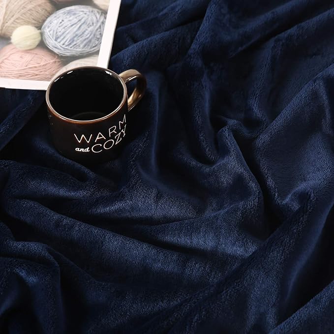 TASTHROW Large Flannel Fleece Throw Blanket, 50×70 Inch - Navy | Cozy Lightweight Thick Blanket - All Seasons Suitable for Women, Men and Kids