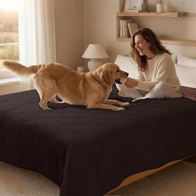 100% Waterproof Washable Dog Blanket，Chocolate+Coffee，82"x92" | ,7-Layer Reversible Couch Covers for Dogs Met for Sofa Furniture Car Camping