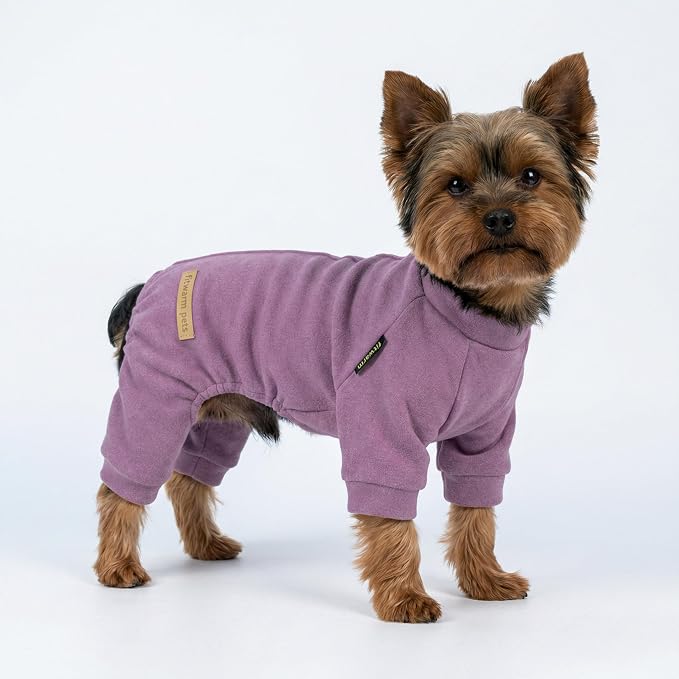 Fitwarm 2 Pack Lightweight Fleece Dog Pajamas, Warm Winter Dog Clothes for Small Dogs Boy Girl, Cozy Pet Onesie with Feet, Violet Purple, Small