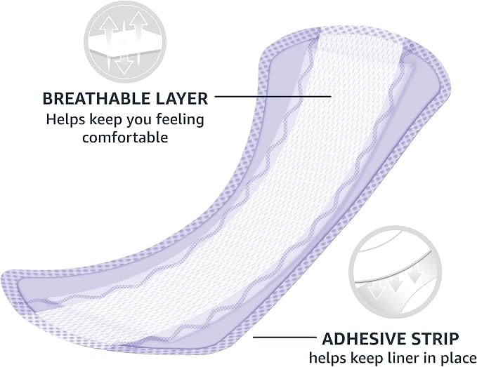 Amazon Basics Daily Pantiliner, Long Length, Feminine Pads for Women, Unscented, Comfortable Thin, 120 Count (3 Packs of 40) (Previously Solimo)