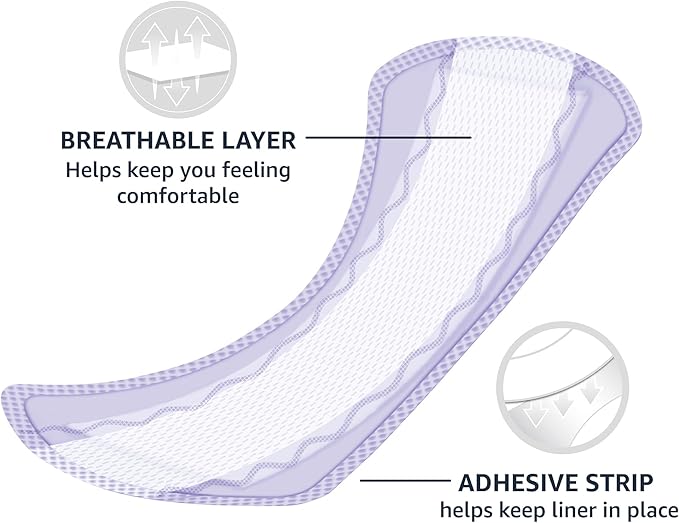Amazon Basics Daily Pantiliner, Long Length, Feminine Pads for Women, Unscented, Leakage Protection, 40 Count (Previously Solimo)