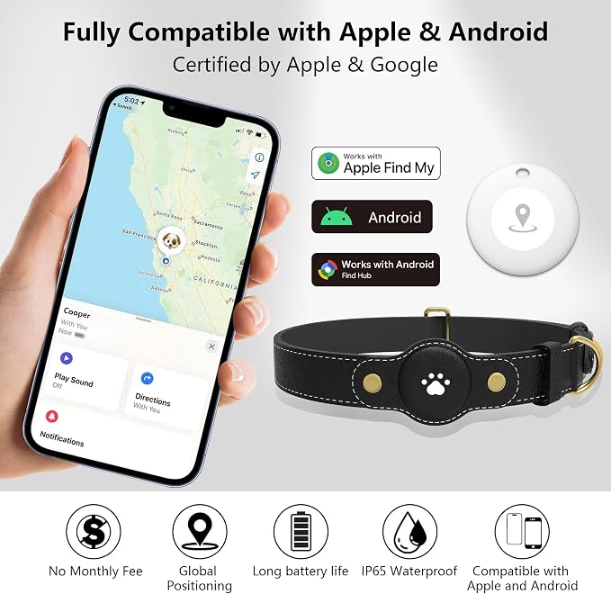 GPS Tracker for Dogs – Smart Dog Collar & Pet Tracker with Real-Time Location, No Monthly Fee, Unlimited Range (iOS & Android) – Fits Small to Large Dogs(Locator Included) (Black)