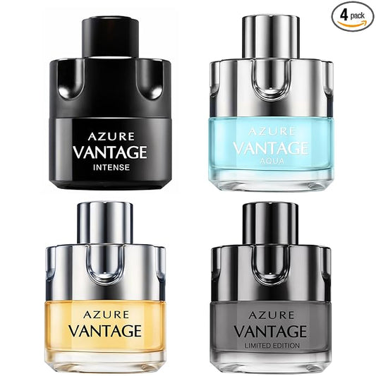 A CENTER Men's Cologne Gift Set 4 Pack Azure Vantage Series - 3.4 Fl Oz Each | Vanilla Cedarwood LavenderLeather & Amber Floral Fragrance | Luxury Eau de Toilette