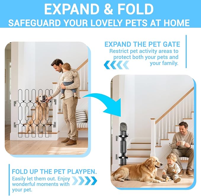 Retractable Metal Dog Gate for Front Door, Bite-Proof Pet Door Barrier, Foldable Space-Saving Wall-Mounted for Small and Medium-Sized Dogs, Easy Install Dog Gate, Indoor/Outdoor (W: 31in H: 31in)