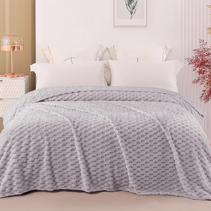 Exclusivo Mezcla 3D Fleece Twin Size Blanket for Bed, Light Grey | Extra Soft Fuzzy Plush Lightweight Bed Blankets, Cozy Fluffy Decorative Blankets for All Seasons, 90x66 Inches