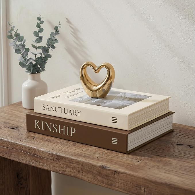 Decorative Book Boxes for Coffee Table Decor (Set of 2) - Faux Books with Hidden Storage - Modern Warm Luxury & Neutral Home Accents - Sanctuary & Kinship (Chocolate Brown & Beige)