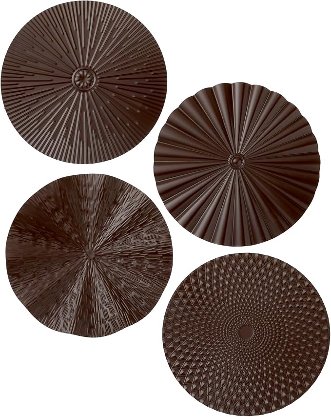 Hicarer 4 Pcs 12 Inch Brown Metal Wall Art Decor Modern Sunburst Hanging Artwork Decor Wall Decorations for Home Bedroom Bathroom Living Room Office Sculpture