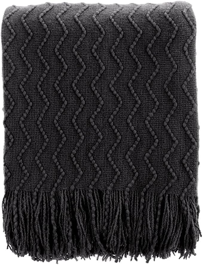 BATTILO HOME Black Throw Blanket for Couch, Boho Black Throws for Home Decor, Soft Throw Blankets for Bedroom Decor Housewarming Gifts, 50"x60"