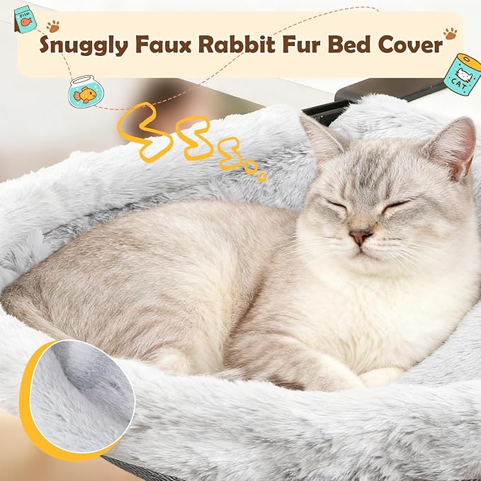 X-Large Cat Desk Bed for Home Office, 19"x15" Spacious Nest | Sunken Hammock Design & Soft Faux Fur, Removable & Washable Cover, Holds Up to 40lbs, Space Saving Cat Perch