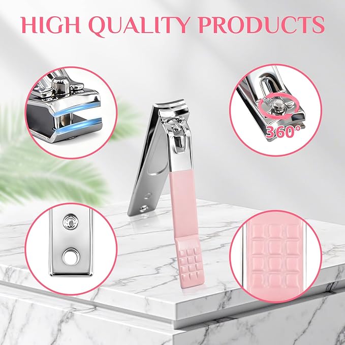MINKINH Manicure Set Professional Nail Clipper Kit-26 Pieces Stainless Steel Manicure Kit,Nail Care Tools with Luxurious Travel Case Nail Grooming Kit Present for Wife, Girlfriend(Pink)