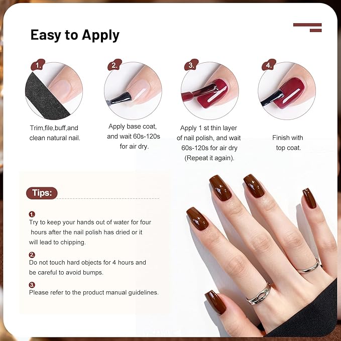 12 PCS Nail Polish Set 10 Color With 2PCS Base and Top Coat Quick Drying Fall Nude Brown White Red Color Holiday Gift for Her 5ML
