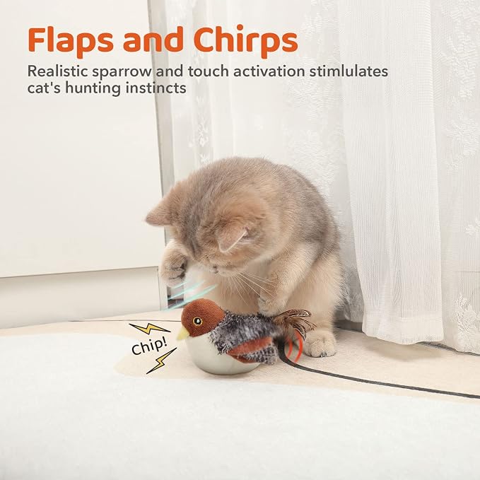 Potaroma Cat Toys Rechargeable Flapping Bird Sparrow, Lifelike Chirp Tweet, Touch Activated Kitten Toy Interactive Cat Exercise Toys for All Breeds Cat Kicker Catnip Toys 4.0 Inches | Touch Activated, Interactive Kitten Exercise for All Breeds with Cat...