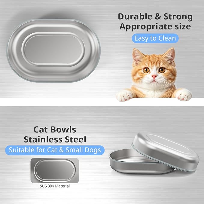 Stainless Steel Bowl Set for Automatic Microchip Cat Feeder, SUS 304 Grade, Sealing Ring to Keep Food Fresh & Reduce Odor, Easy to Clean, Includes 2 Bowls & 1 Mat