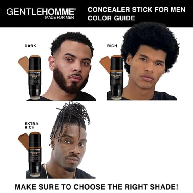 Gentlehomme Men's Concealer Stick with Brush for Dark Circles Eraser, 4 Shades, Light