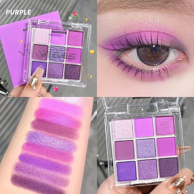 URQT Purple Amethyst Crush Eyeshadow Palette – 9 Pigmented Violet & Berry Shades with Matte, Glitter & Shimmer Finishes, Blendable Long-Wear Eye Makeup for Party Looks