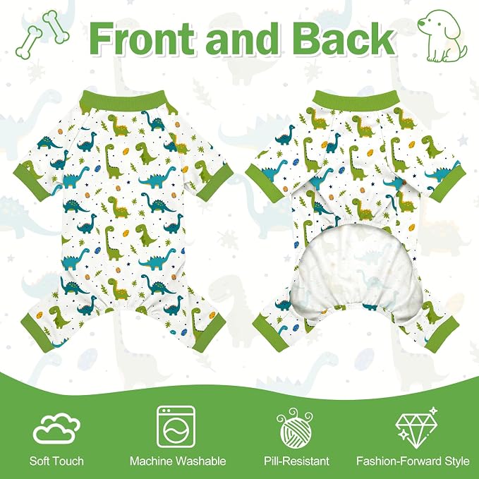Dog Pajamas for Small Medium Dogs Pjs Green Dinosaurs Dog Onesie Breathable Puppy Pj Pet Stretchy Soft Sleepwear for Spring Summer Costume-M