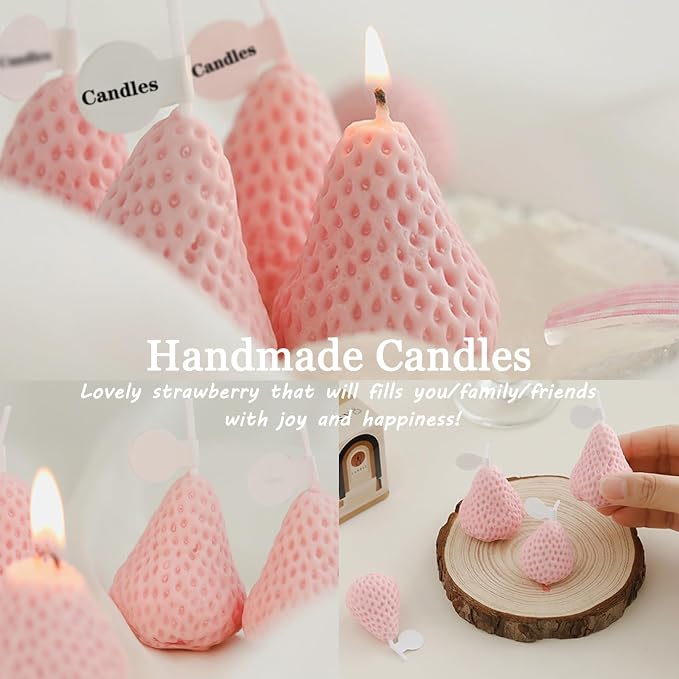 Strawberries Candles Gifts for Women, Aromatherapy Candle, Room Decor Cute Strawberries Shaped Scented Candles, Aesthetic Decorative (9 Pink, 3 Inch)