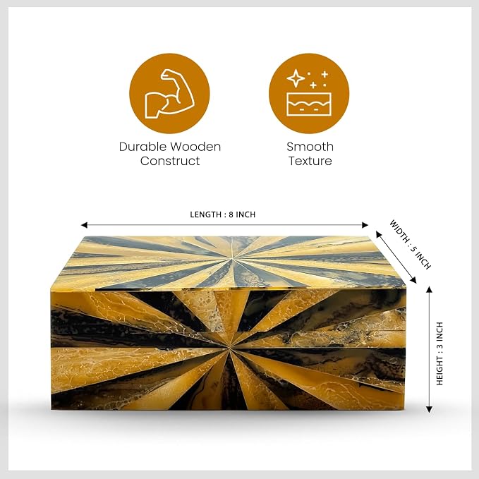 Perilla Home Home Decor Decorative Storage Wooden Box Small Yugen Organizer Tool Stash Card Craft Treasure Trinket Memory Keepsake Jewelry Box for Men and Women, Gifts For All, Black, Yellow and Brown