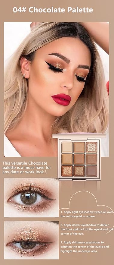 9 Colors Eyeshadow Palette, Matte & Shimmer & Glitter Eye Shadow, Highly Pigmented Silky Smooth Powder Waterproof Long Lasting Makeup Palettes. (Color 4)