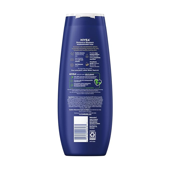 NIVEA Nourishing Body Wash Set with Botanical Blossom, Nourishing Care and Shea Butter Body Washes, Skin Care Set for Women with Provitamin B5 and Vitamin E, 20 Fl Oz Bottle, Pack of 3