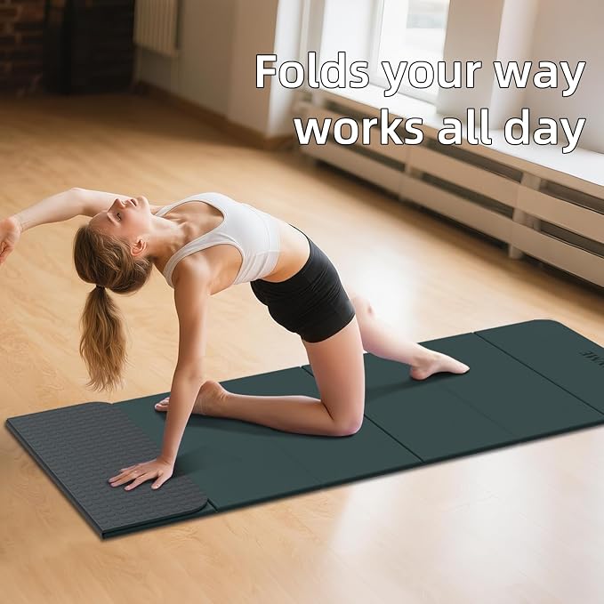 Foldable Yoga Mat 0.32 inches Thick(8mm), SGS Certified POE Material | Non Slip, 71 x 24 inches, Foldable for Travel, Pilates, Camping, Environmental Sports Mat, Odorless