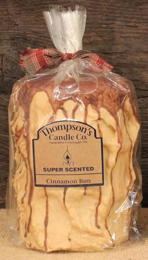 Thompson's Candle Co. Super Scented LG (44 oz) Pillar 200 Hrs Cinnamon Bun