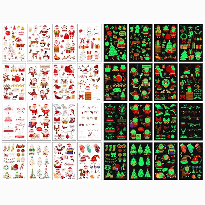 luminous Christmas Temporary Tattoos for Kids - 240 Pieces Bulk Christmas Tattoos for Boys and Girls,Xmas Holiday Stickers Christmas Party Favor for Kids Stocking Stuffers and Gifts 16 Sheets