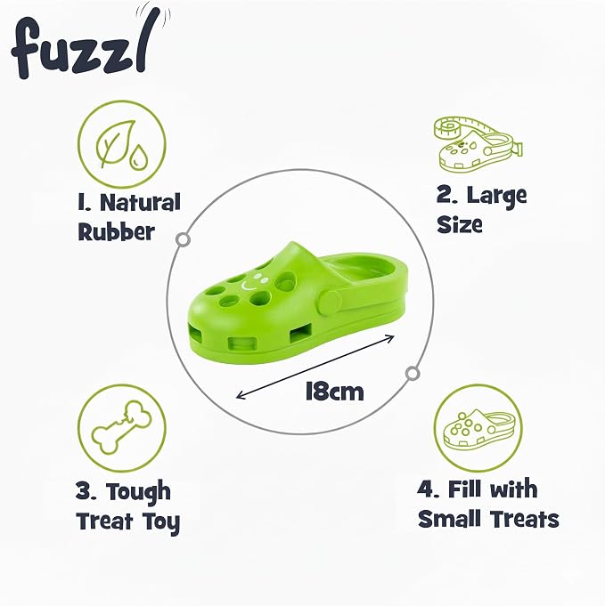 Fuzzl Clog Large Treat Toy for Dogs Puzzle Enrichment Shoe – Natural Rubber Chew Toy – Durable, Interactive Cognitive Feeder – Eco-Friendly, Non-Toxic & Dishwasher Safe – Green