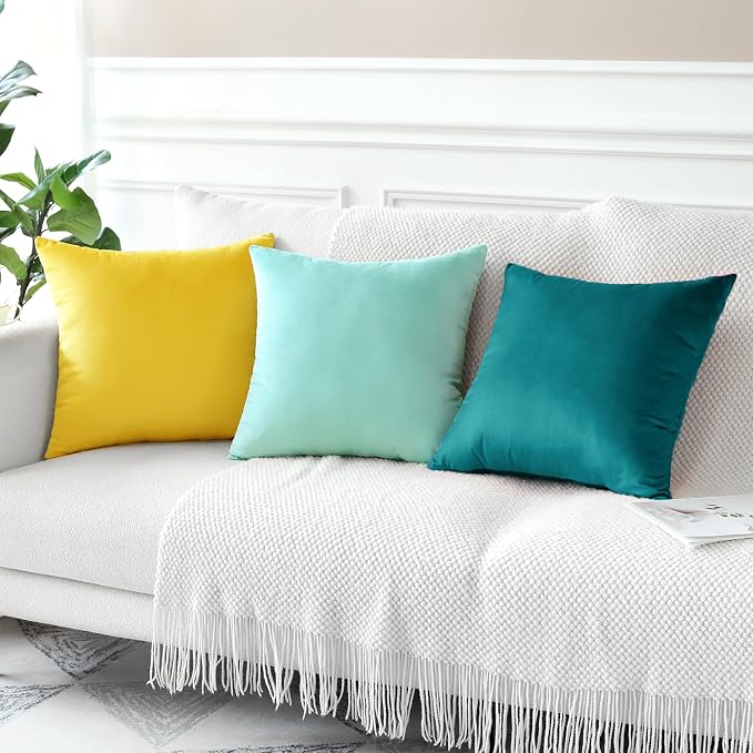 Artscope Luxury Velvet Pillow Covers Decorative Square Pillowcases Soft Solid Cushion Cases for Couch Sofa Bedroom Home Decor 16x16 Inch Teal