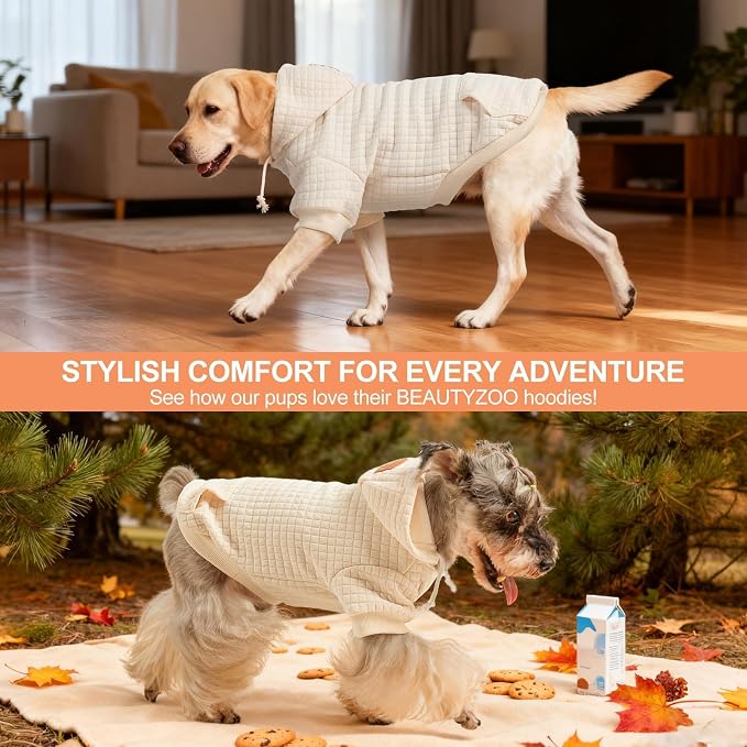 BEAUTYZOO Dog Hoodies Sweater for Medium Dogs, Waffle‑Like Laminated Coat | Warm Dog Sweatshirt with Pocket & Leash Hole, Pullover Clothes for Girl Boy Dogs, Stretchy & Easy‑On‑Off, Bulldogs Pitbulls