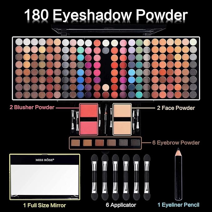 190 Colors Professional Makeup Kit for Women Full Kit, Pallet,All In One Gift Set girls, include Eyeshadow/Facial Blusher/Eyebrow Powder/Eyeliner Pencil/Mirror/makeup brush(004Y)